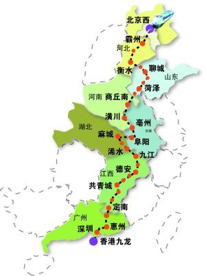 京九高铁走向基本确定 设计时速达350公里(组图)