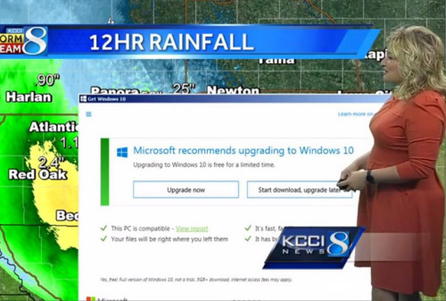 尴尬：主持人直播天气预报 跳出Windows升级窗口