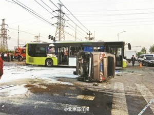 北京：10轮大货车闯红灯撞上公交车 2死8伤(组图)