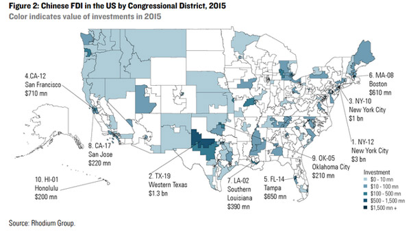 中国企业在美投资地图:遍布全美 创新高(图)