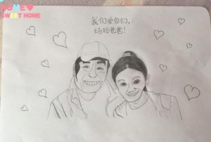 张艺谋老婆晒儿女手绘父母像：被自己丑哭了(图)