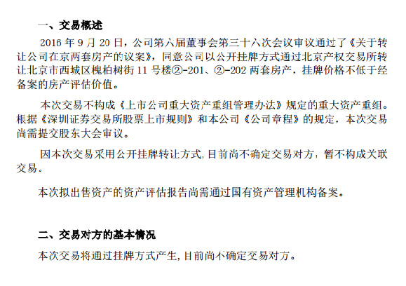 上市公司卖2套北京学区房扭亏为盈 买12年赚16倍