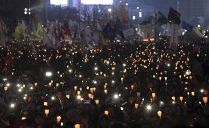 韩国46个地区同时举行集会 要求朴槿惠下台(图)