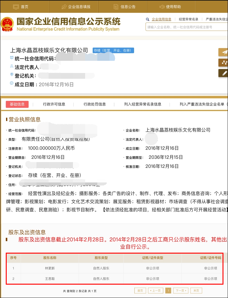 王思聪林更新合伙开公司，名字亮了 (组图)