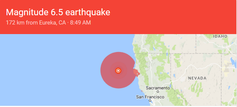 快讯：地牛翻身 6.5级地震袭北加州海岸(图)