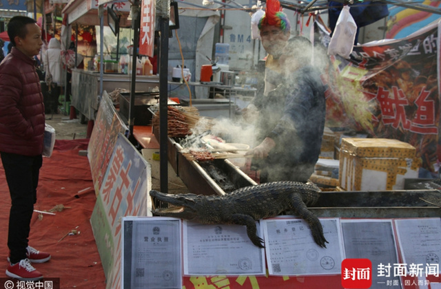 春节庙会惊现烤鳄鱼肉，一天卖出一万多元(图)